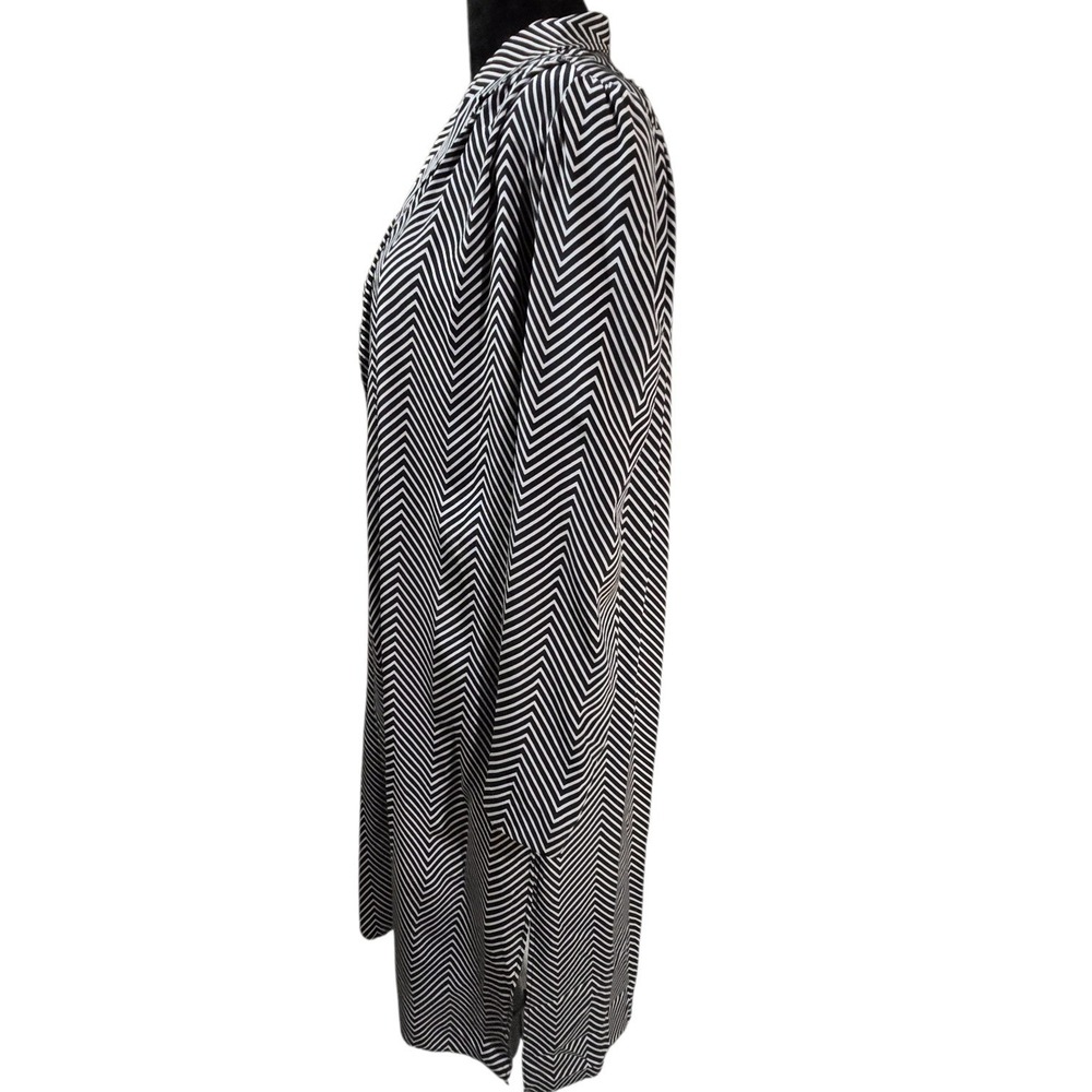 VTG Balenciaga Paris Silk Duster Womens Chevron Open Front Black White FR 42 - Picture 10 of 14